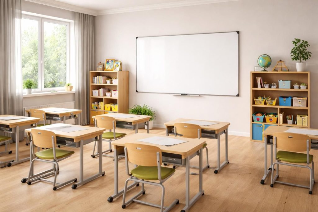 Créer une salle de cours à domicile avec tableau blanc Legamaster et mobilier scolaire Nathan